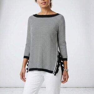 Lauren Ralph Lauren Striped Ruffled Hem Border Knit Sweater, Size L